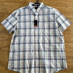 Denver Hayes White and Blue Plaid Button Down Shirt